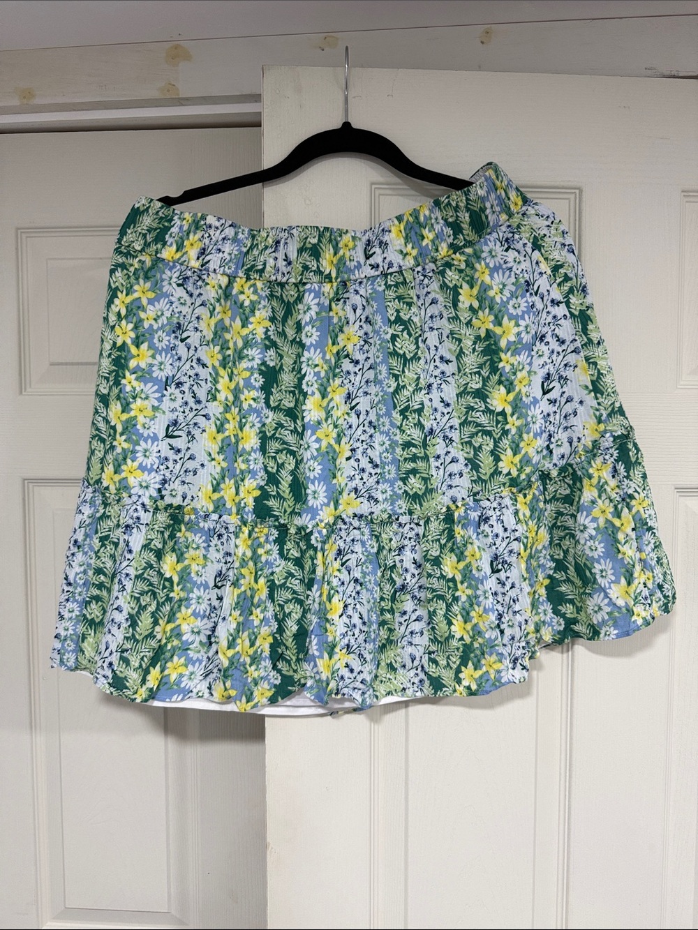 LOFT Floral Tiered Mini Skirt in Green, Light Blue & Yellow